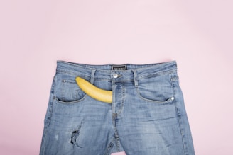 blue denim jeans with banana dong.