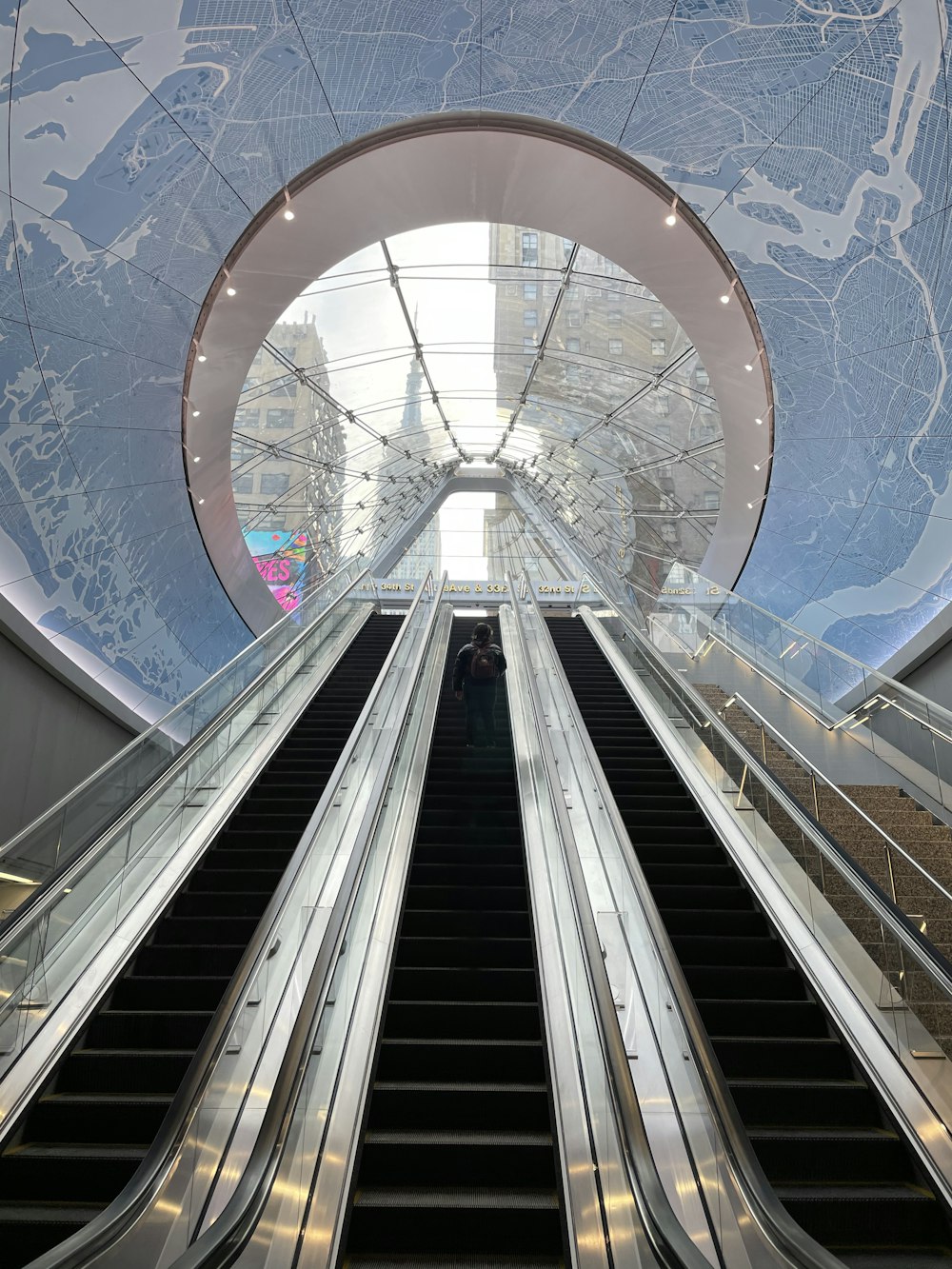 white and blue glass ceiling