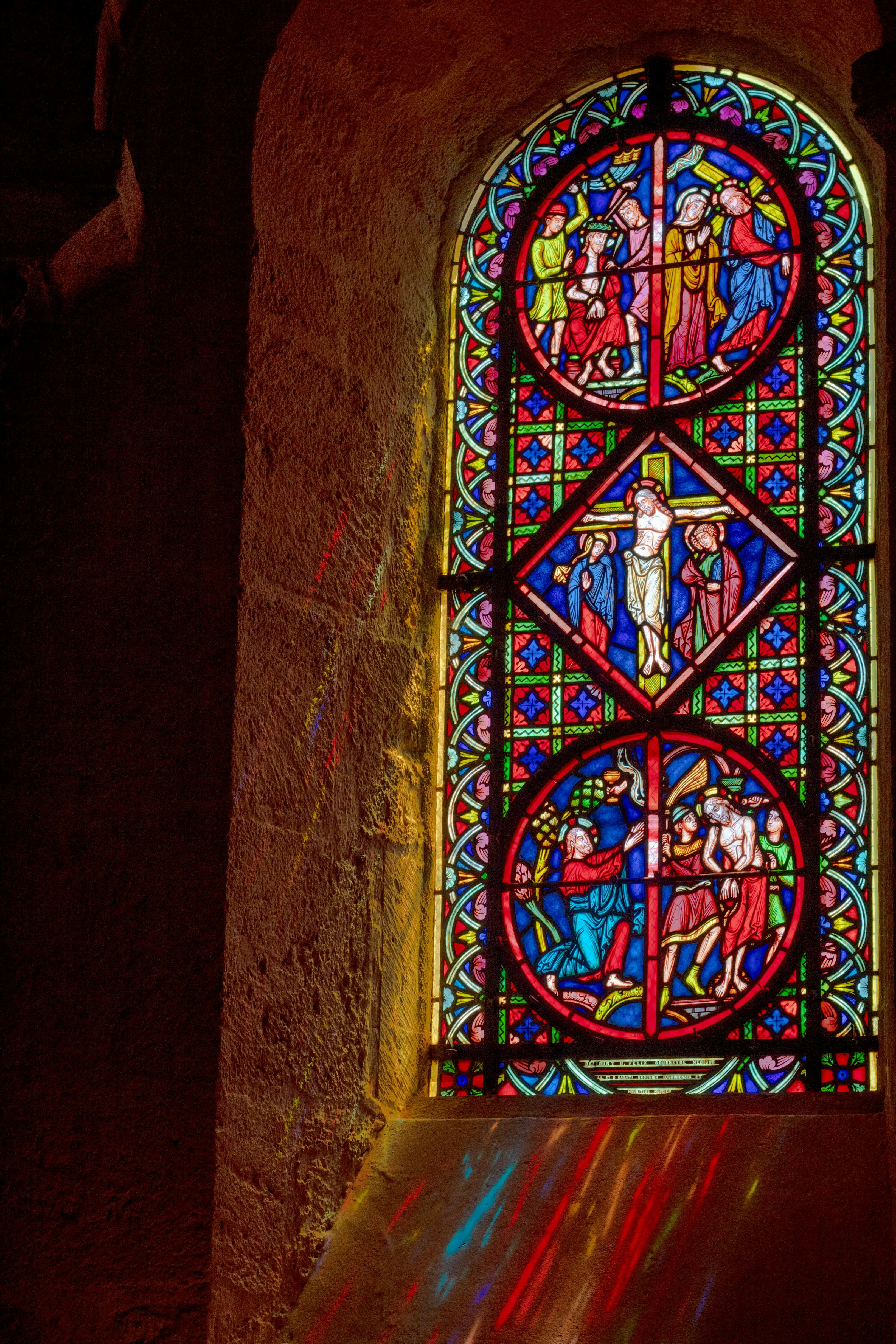 blue and brown floral glass window