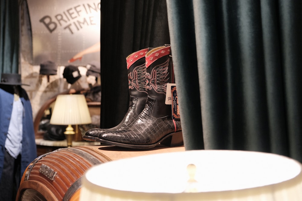 black and red leather cowboy boots