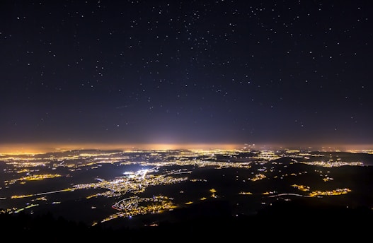 aerial view of city lights during night time