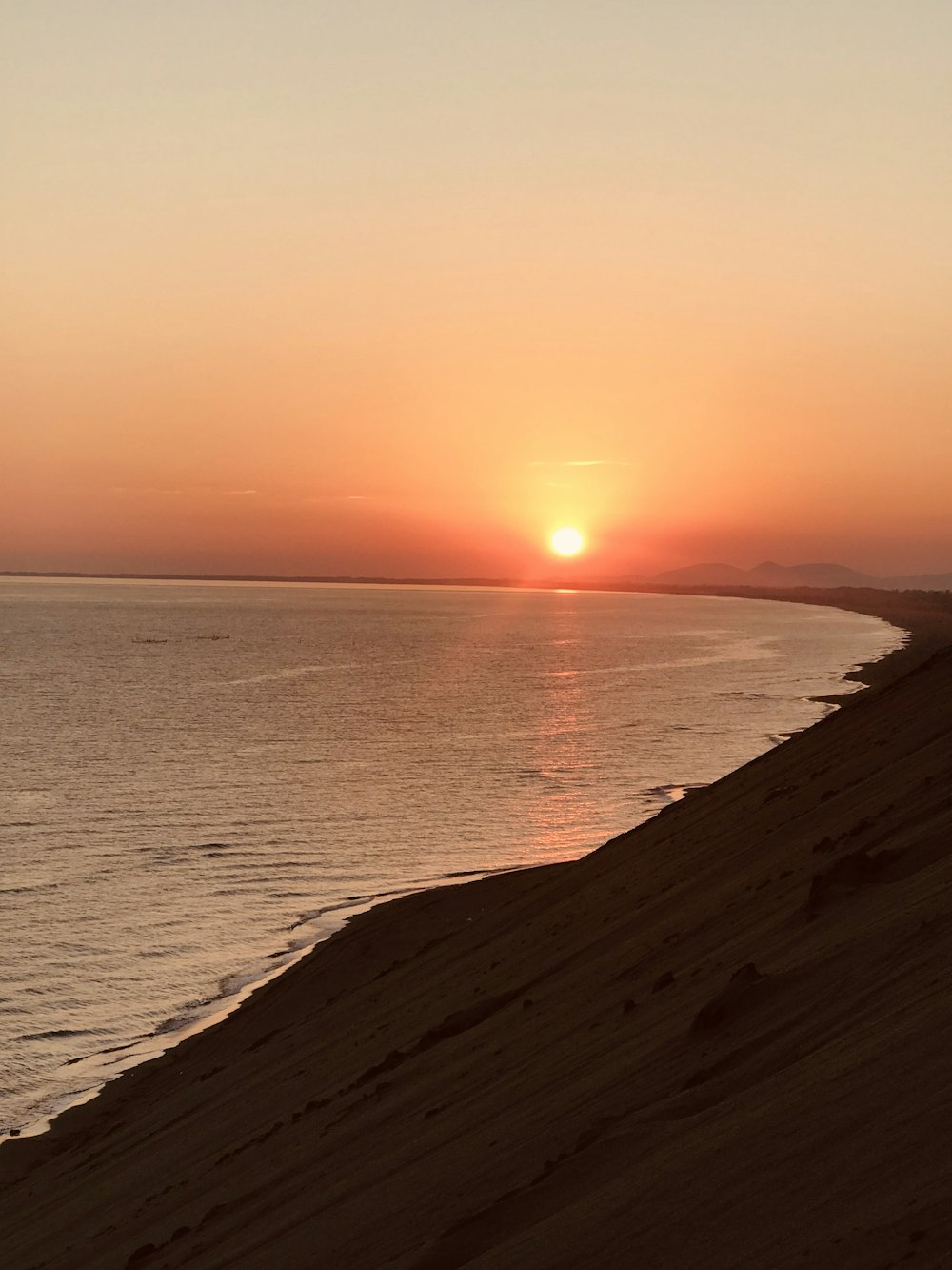 body of water during sunset