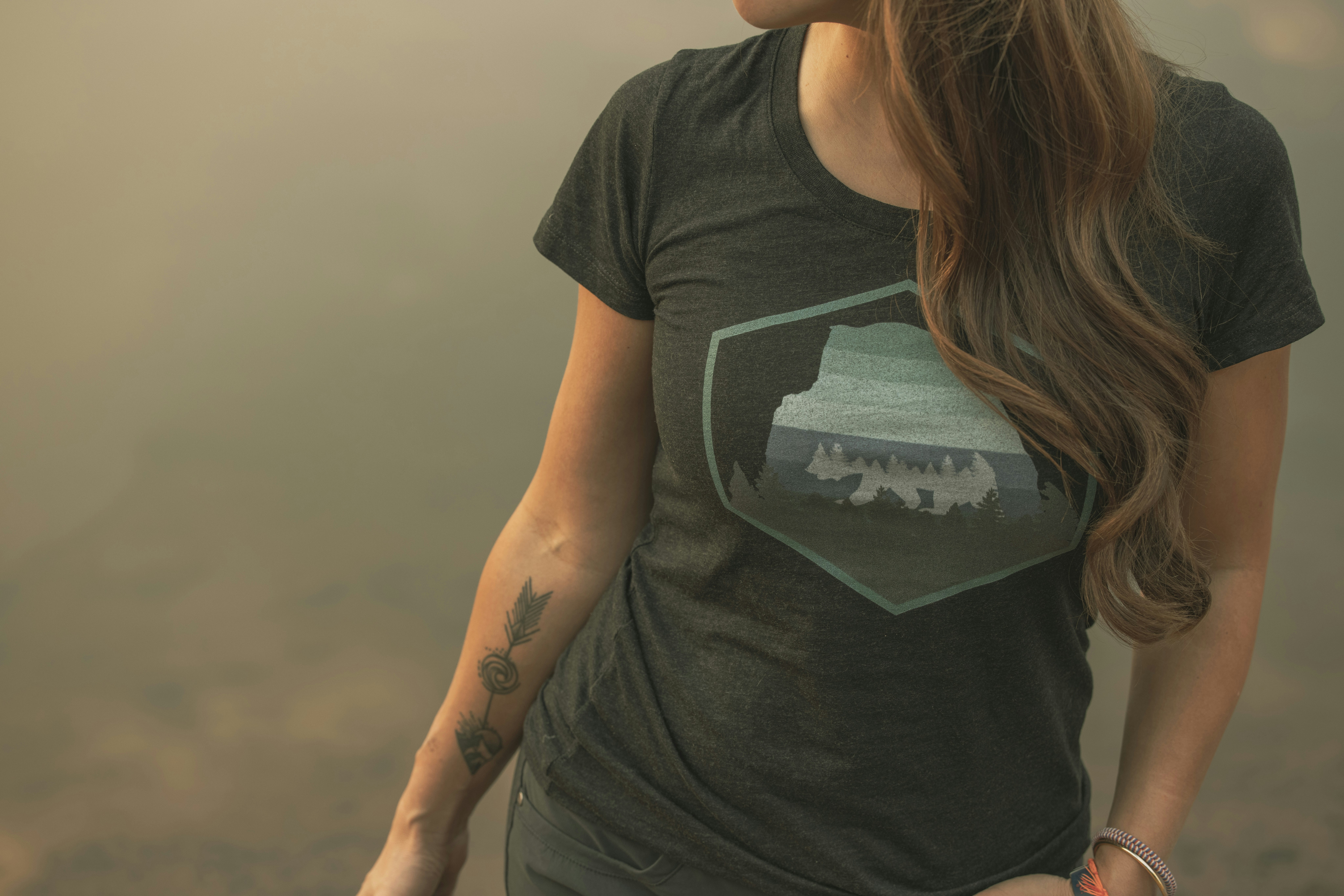 woman in black crew neck t-shirt