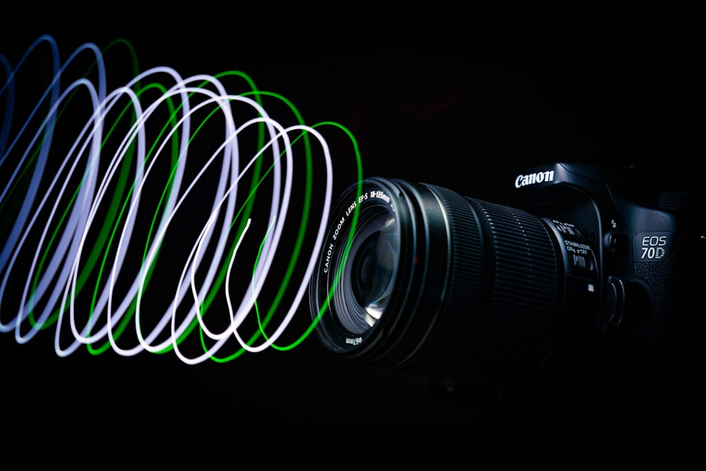 green and black camera lens