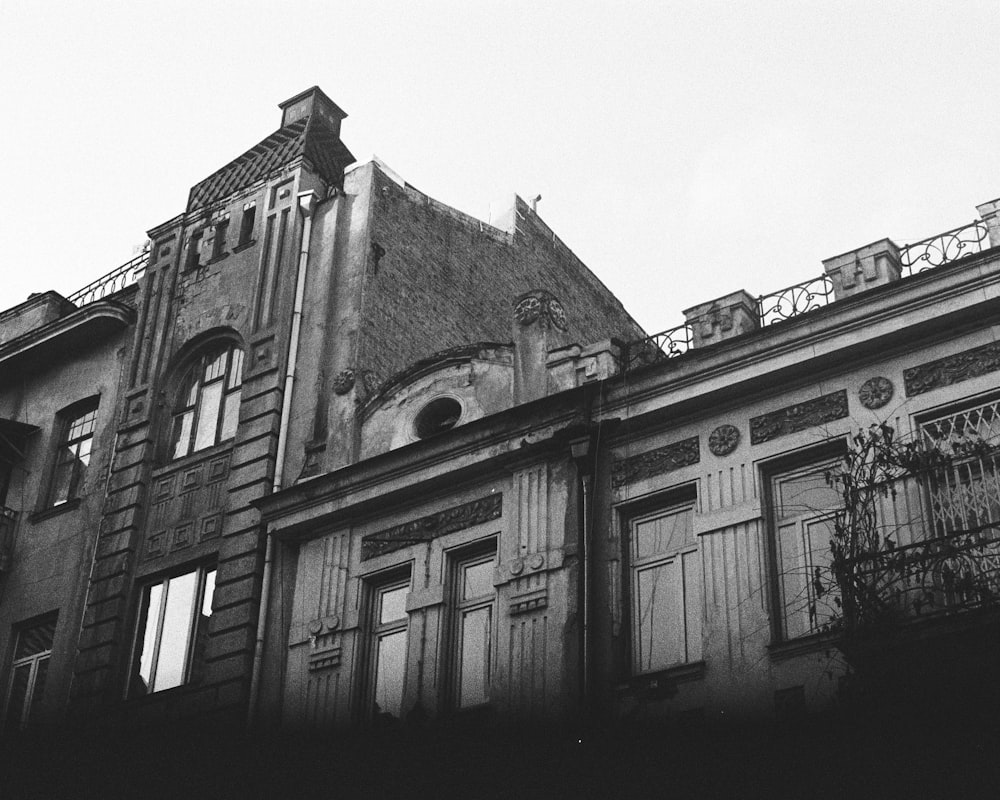 grayscale photo of concrete building