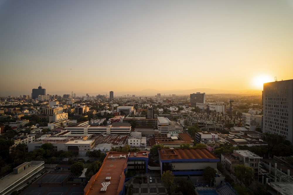 aerial view of city during sunset