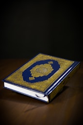 blue and gold hardbound book