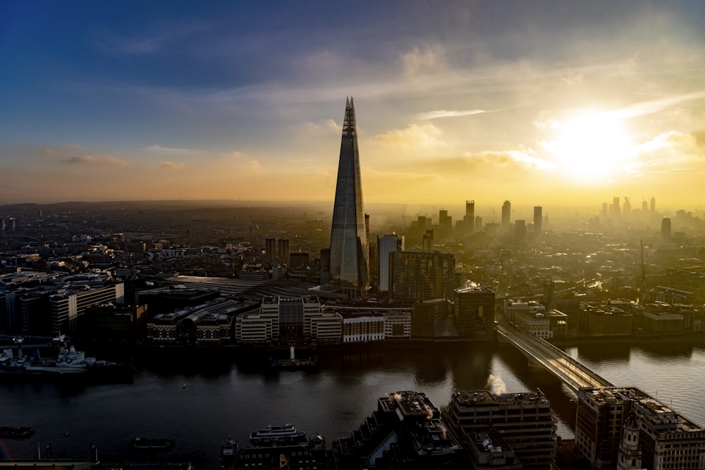 high rise building during sunset