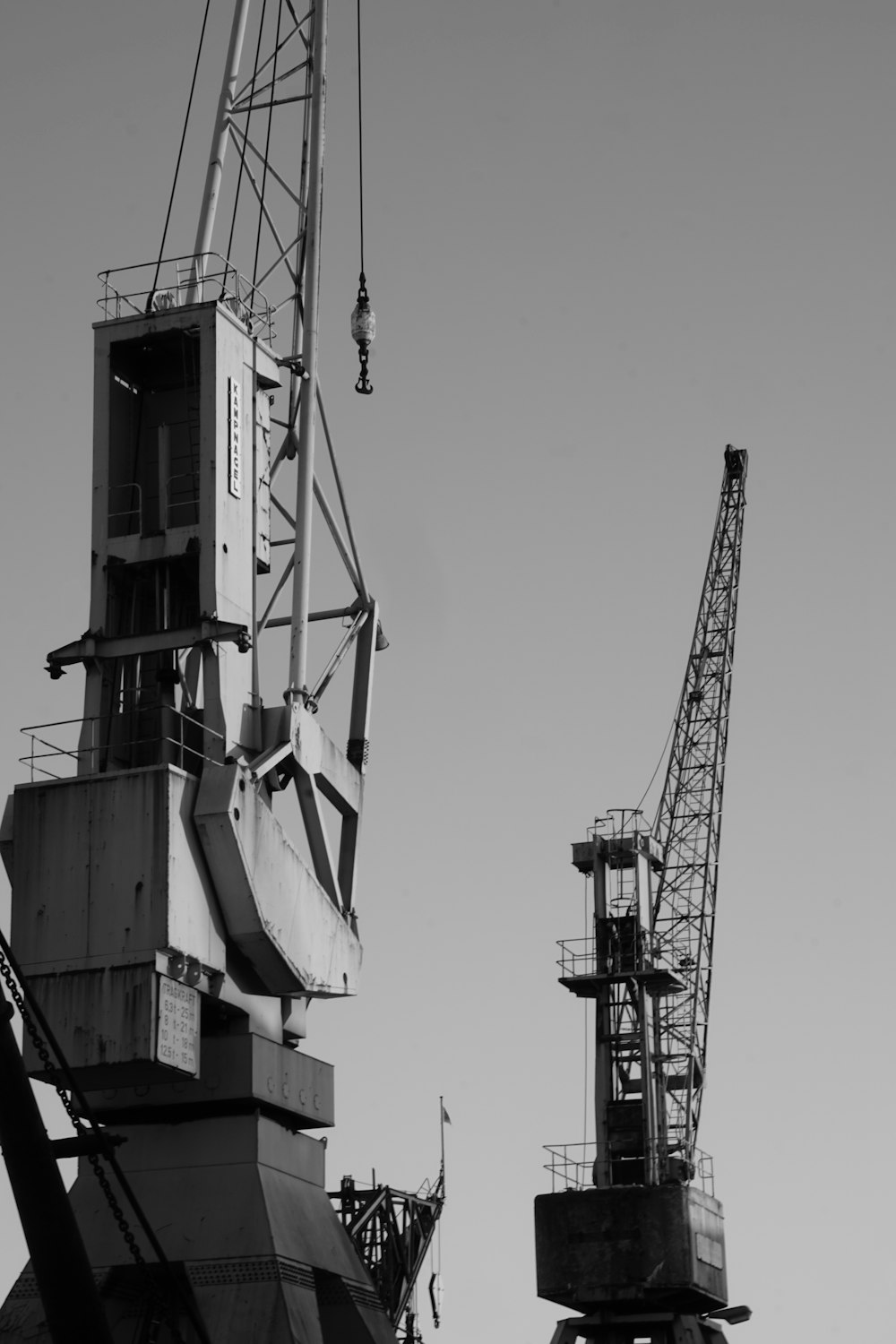 grayscale photo of crane during daytime