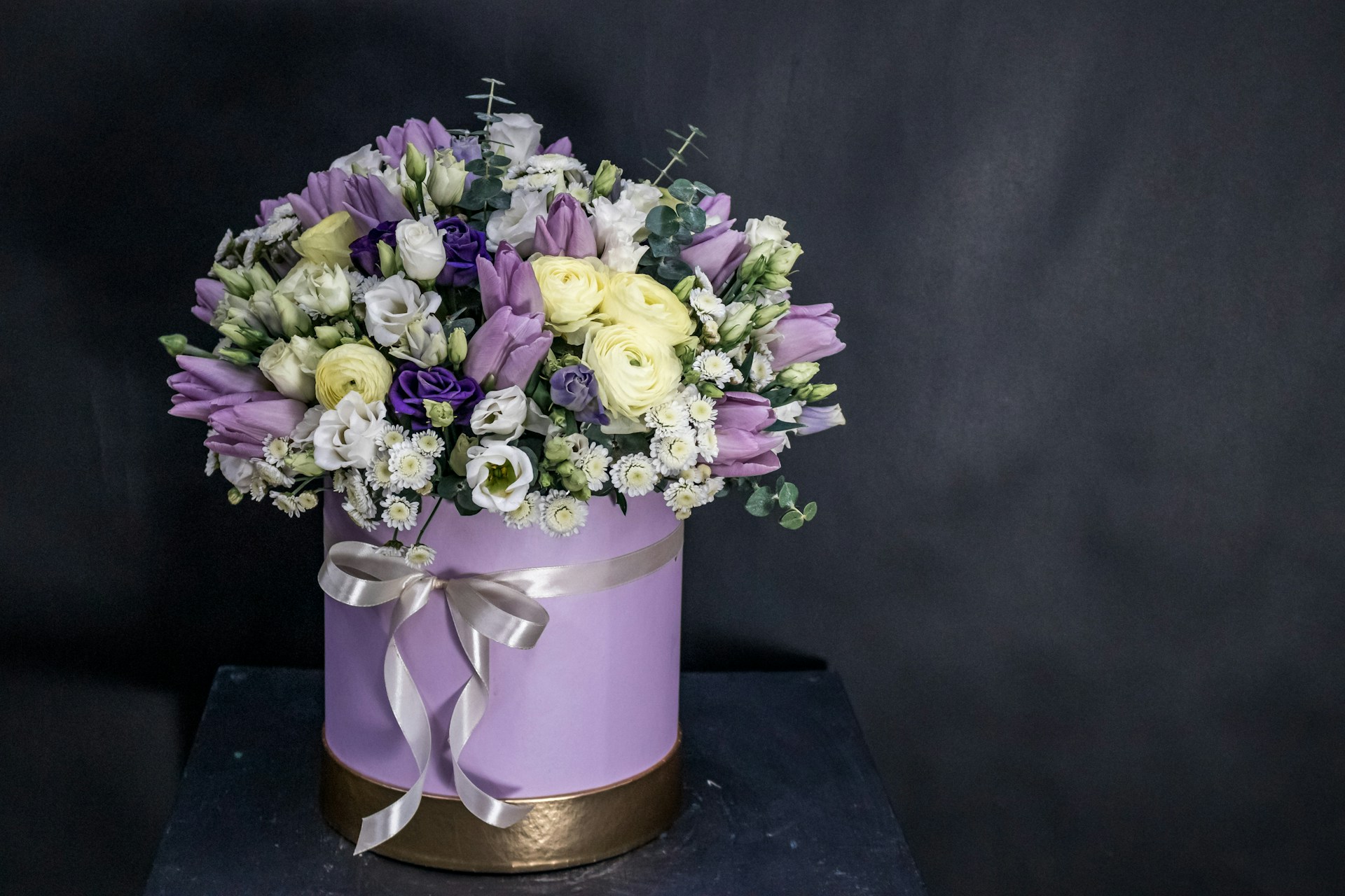 purple and white flower bouquet