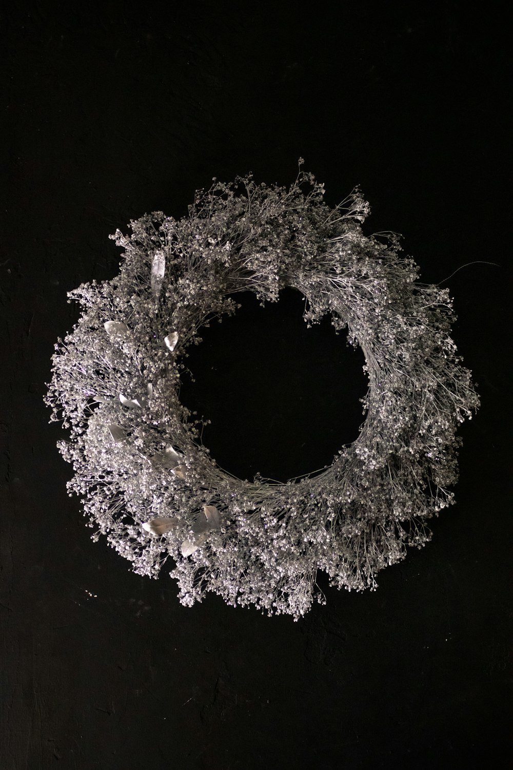 gray and white floral wreath