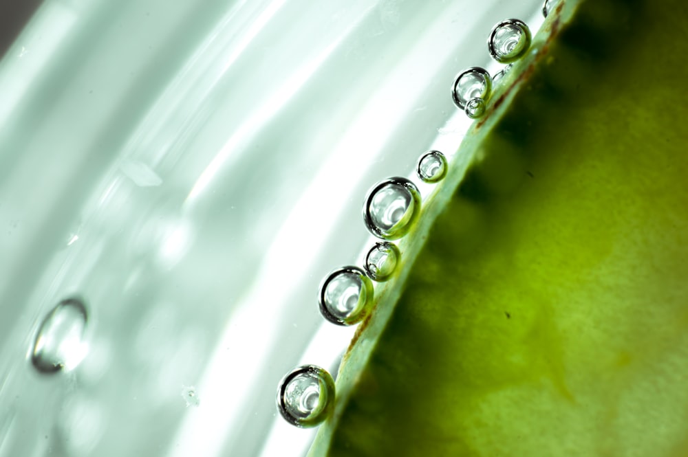 water droplets on green textile