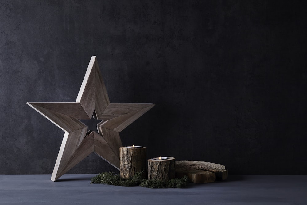 Brown Star Ornament On Wooden, Large Wooden Decorative Stars