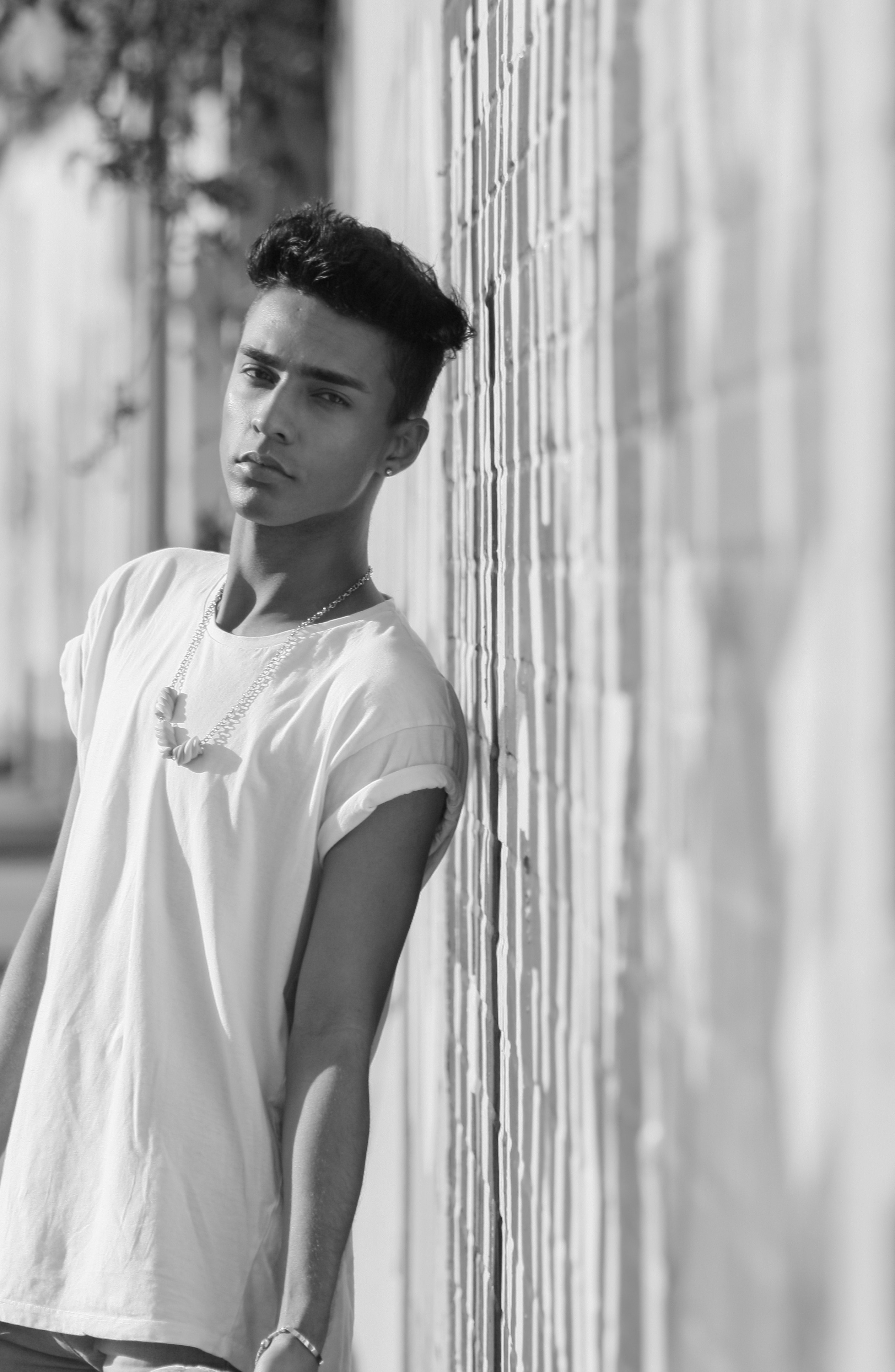 grayscale photo of woman in white t-shirt