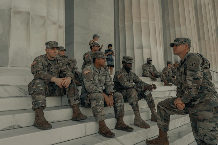 A diverse group of military veterans together
