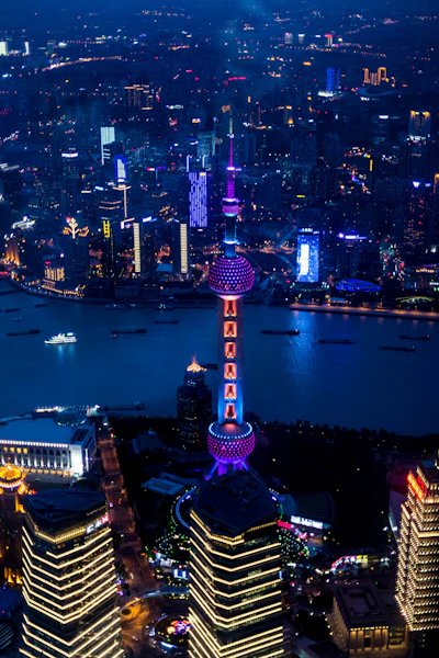 Shanghai Pudong aerial at night