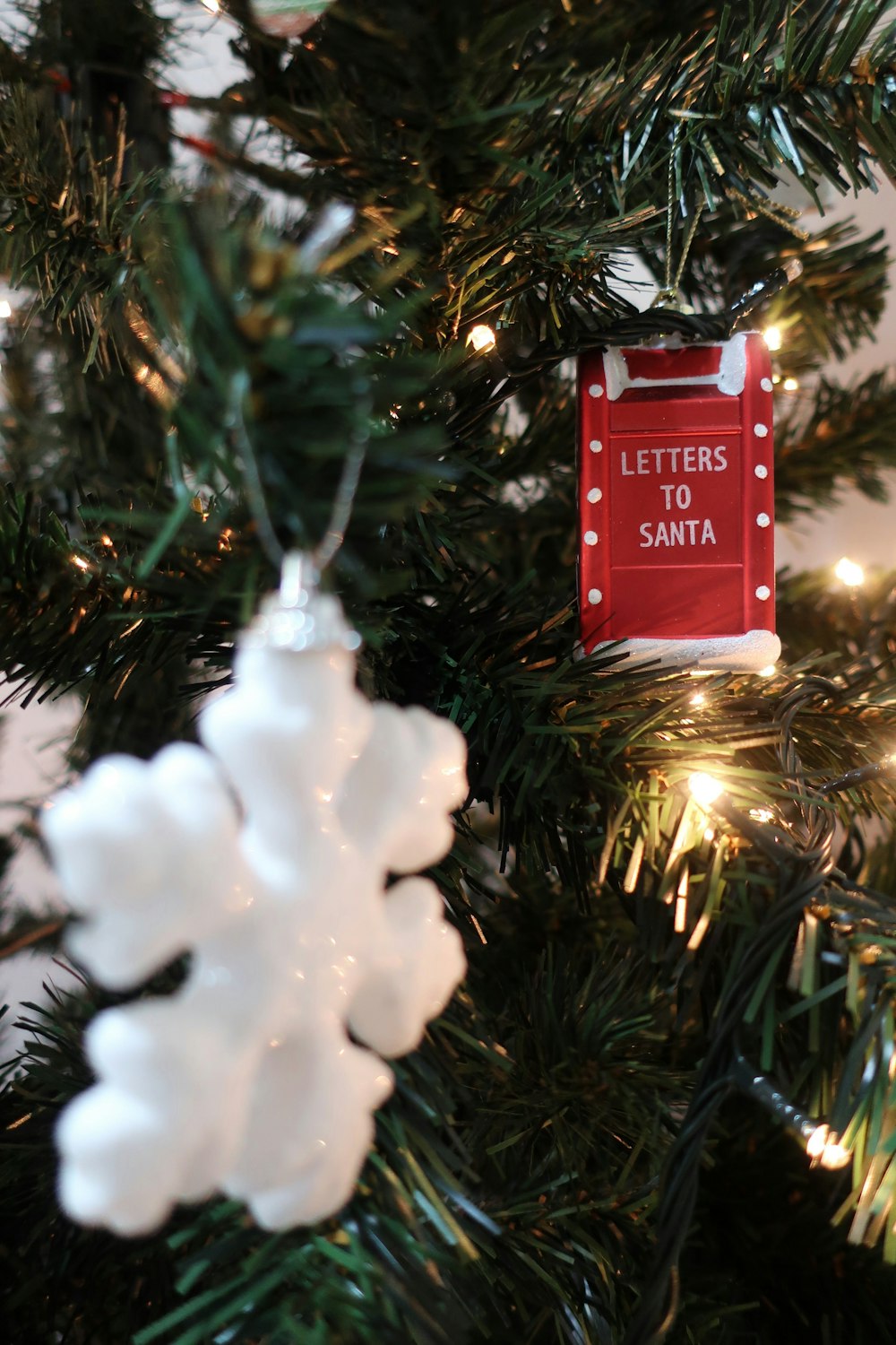 red and white christmas tree ornament