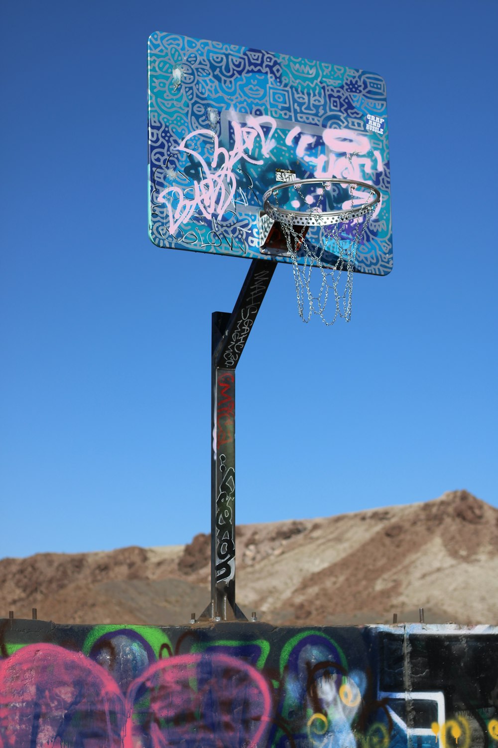 blue and white floral basketball hoop