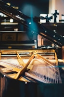brown and black piano in room