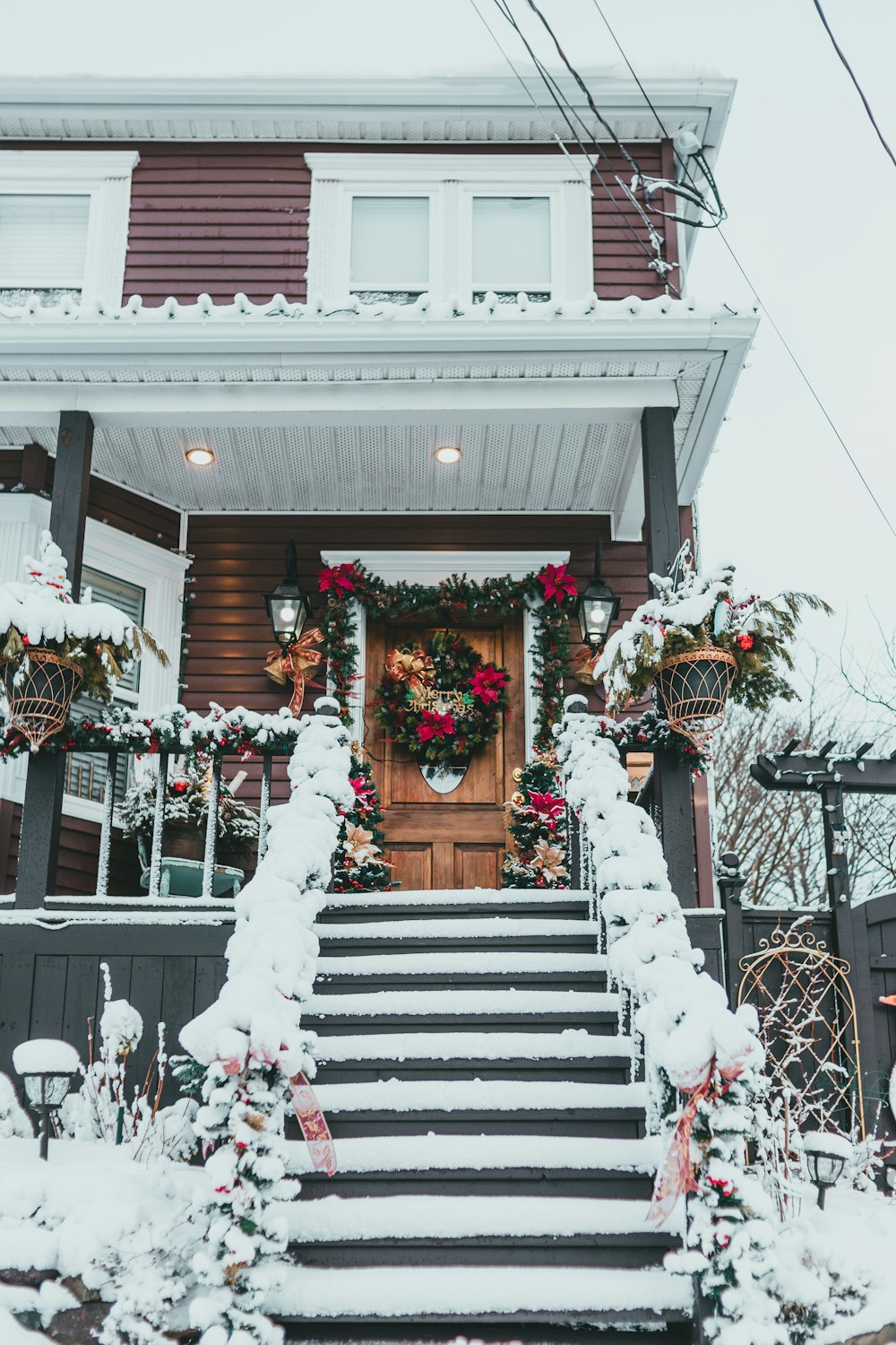 white and red wooden house