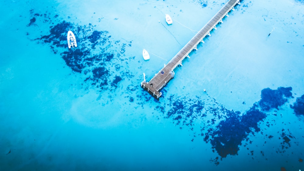 aerial view of white boat on sea dock during daytime