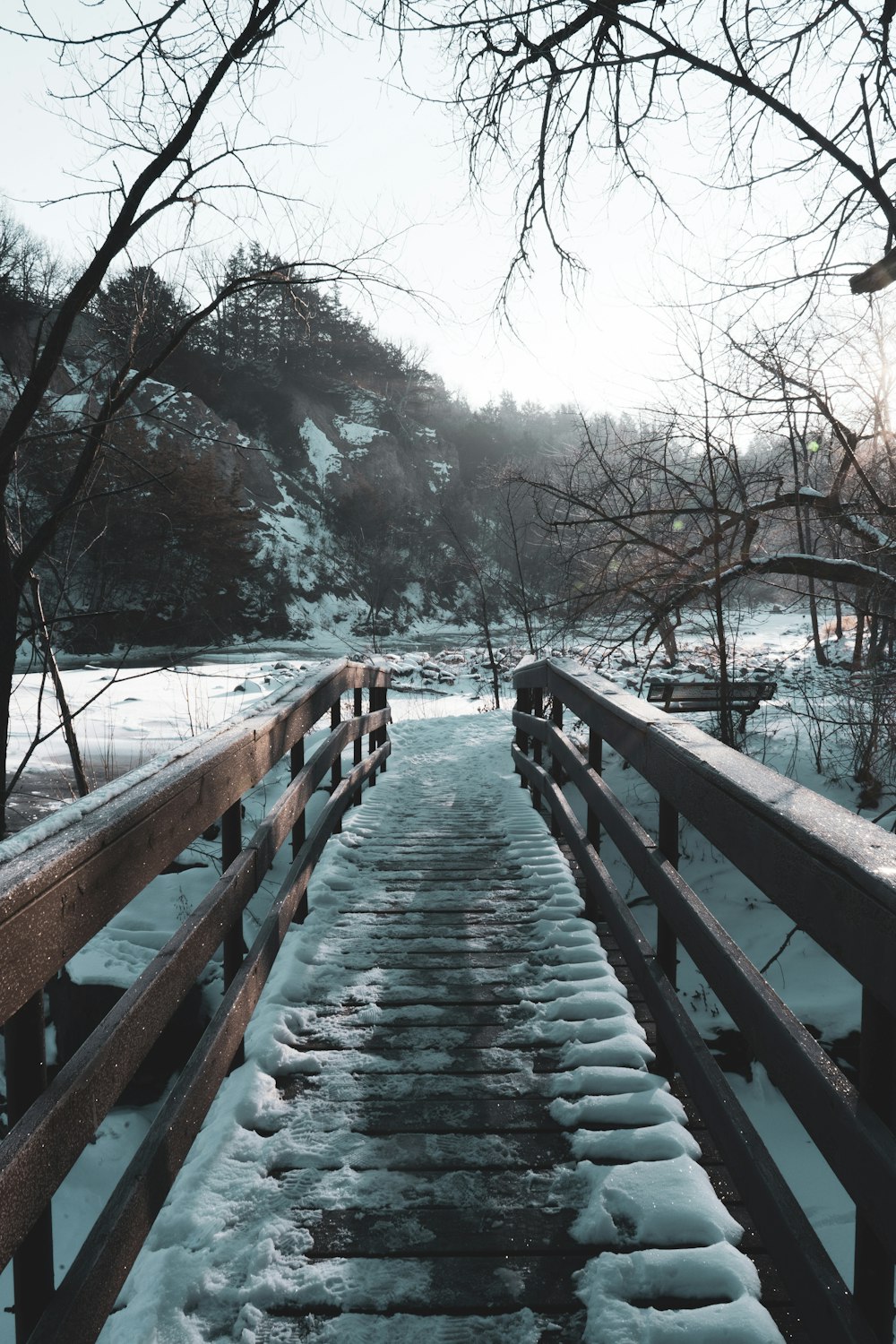 brown wooden bridge over river