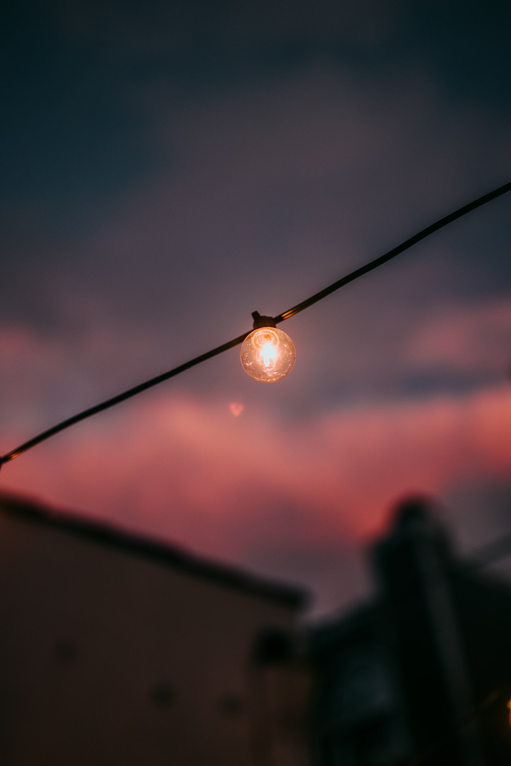 black string light during night time