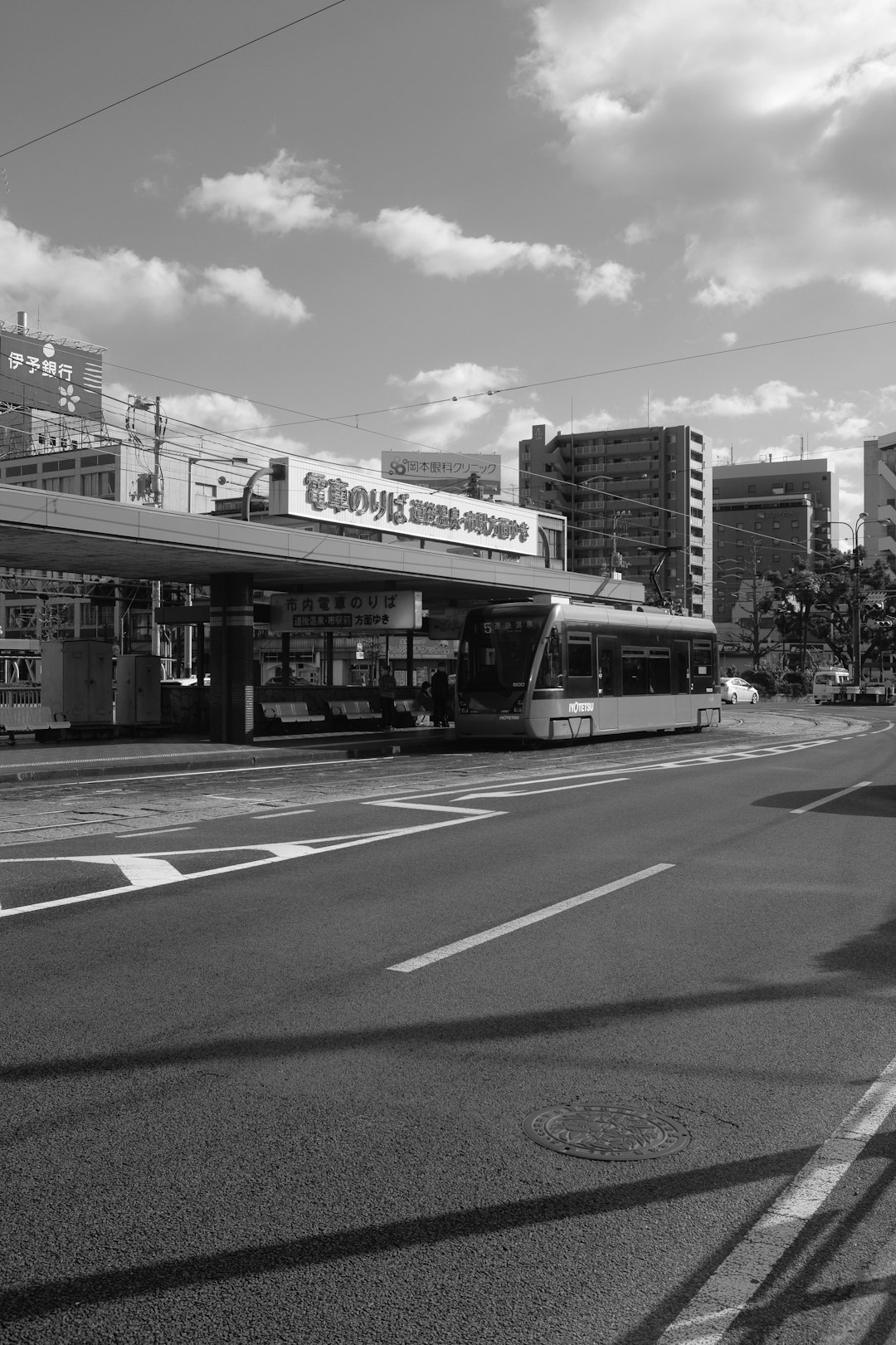 grayscale photo of city street