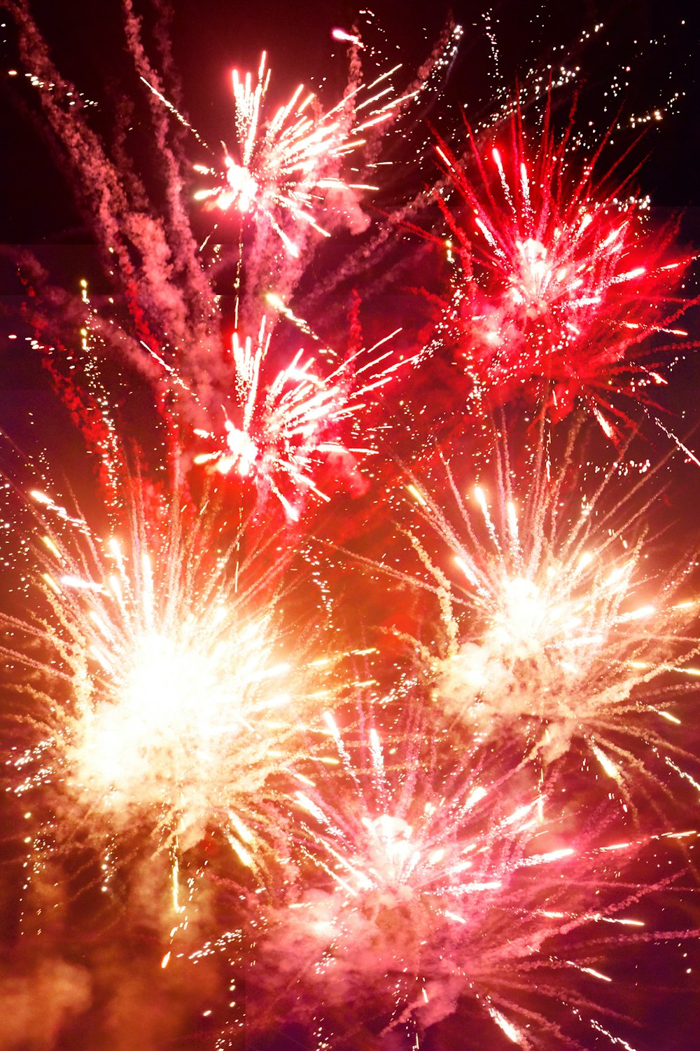 Feux d’artifice rouges et blancs pendant la nuit