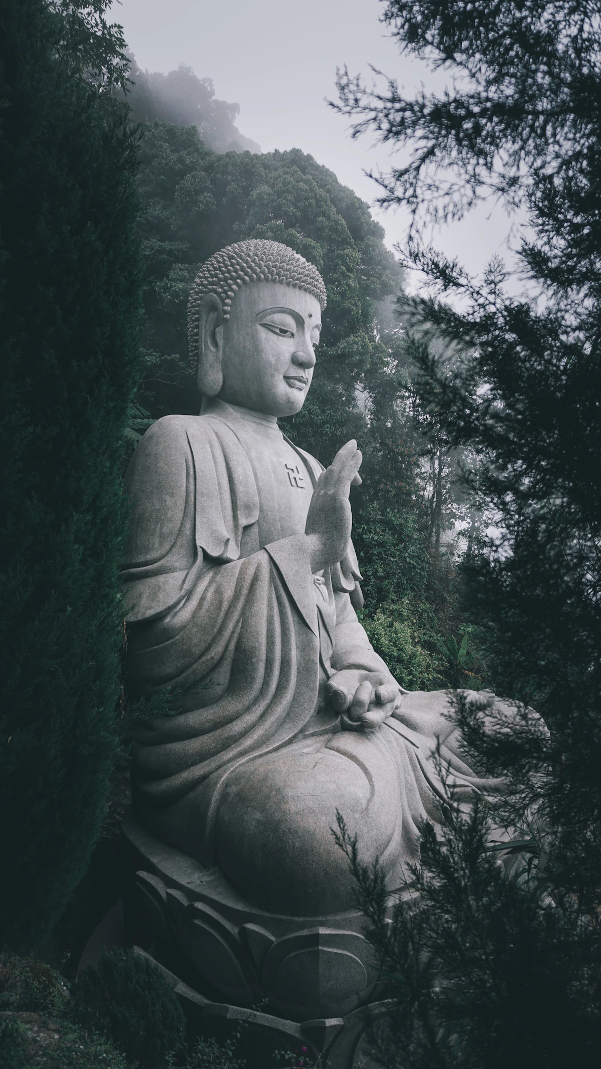 Hand-Carved Volcanic Rock Buddha