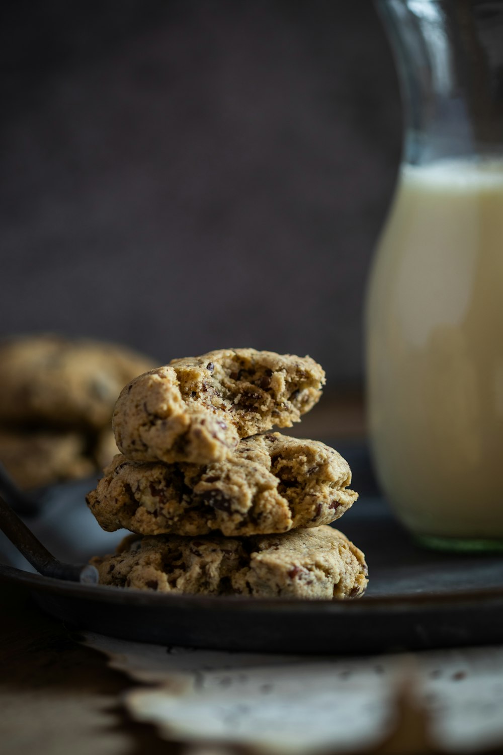 brown cookies on black plate