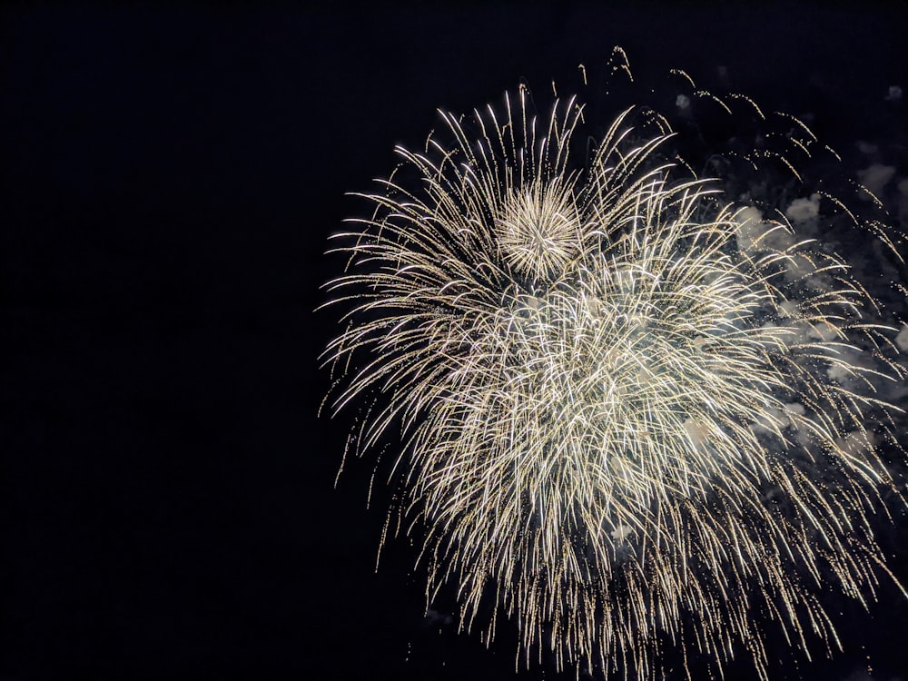 white and brown fireworks in the sky