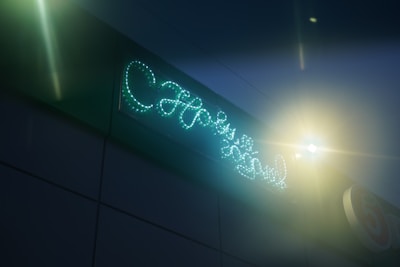 A custom neon sign installed in a trendy café.