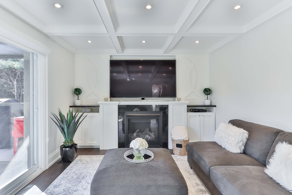 white and brown living room set