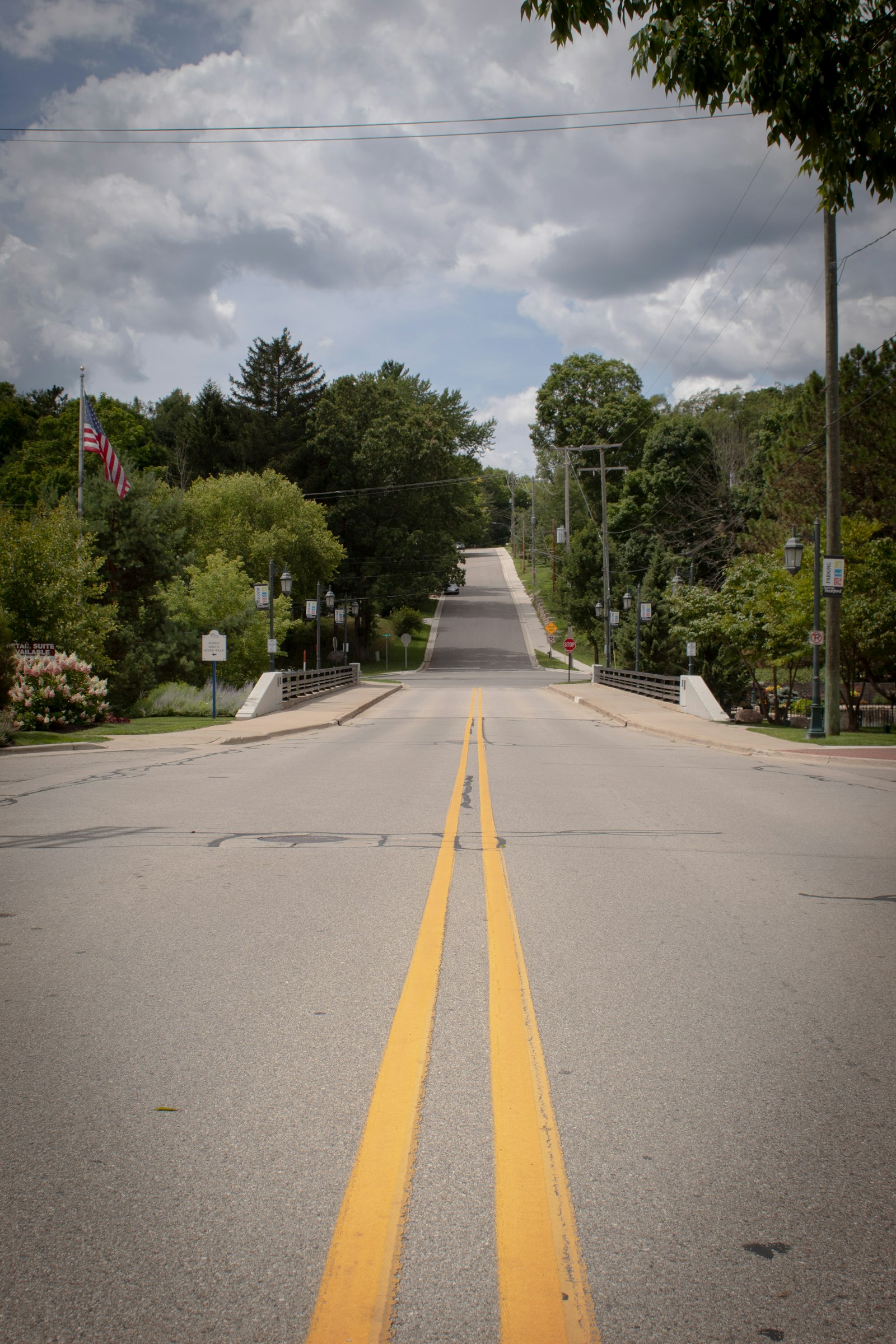 Concrete pavement with a painted center line
