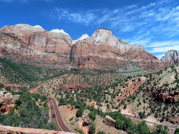 Traveler consulting a map with a backdrop of vibrant coral-colored cliffs