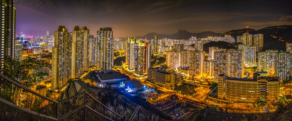 city skyline during night time