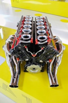 silver and black car engine