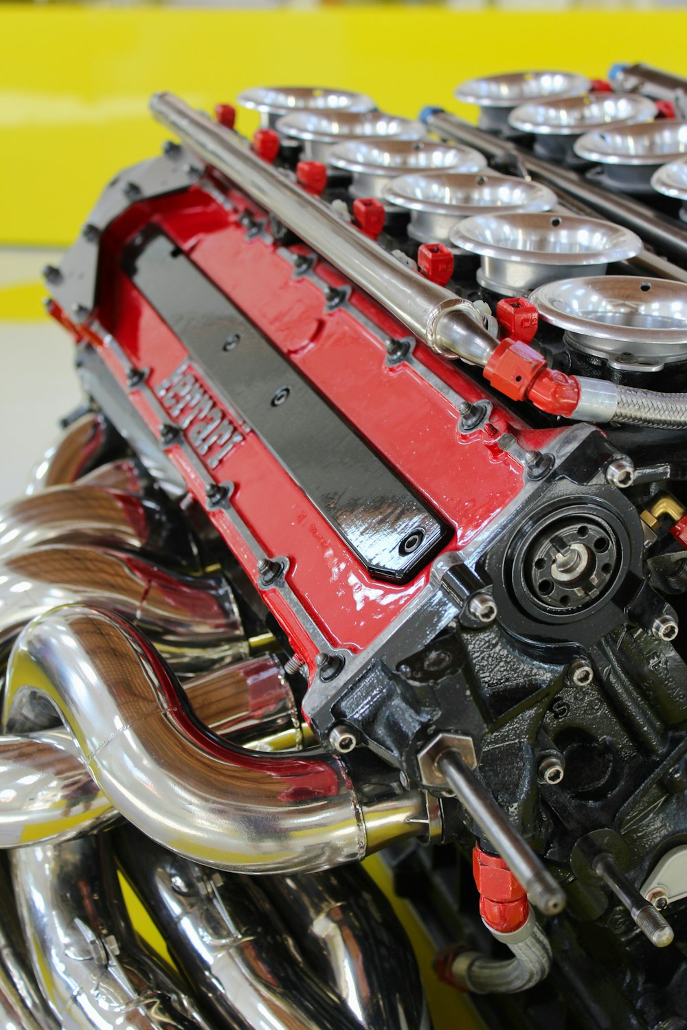 red and silver engine part