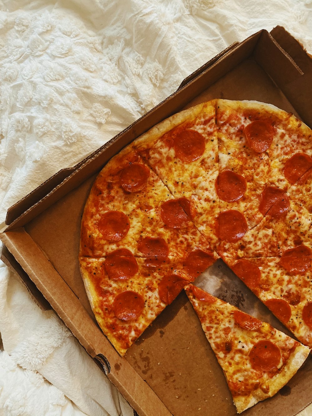 pizza on brown cardboard box