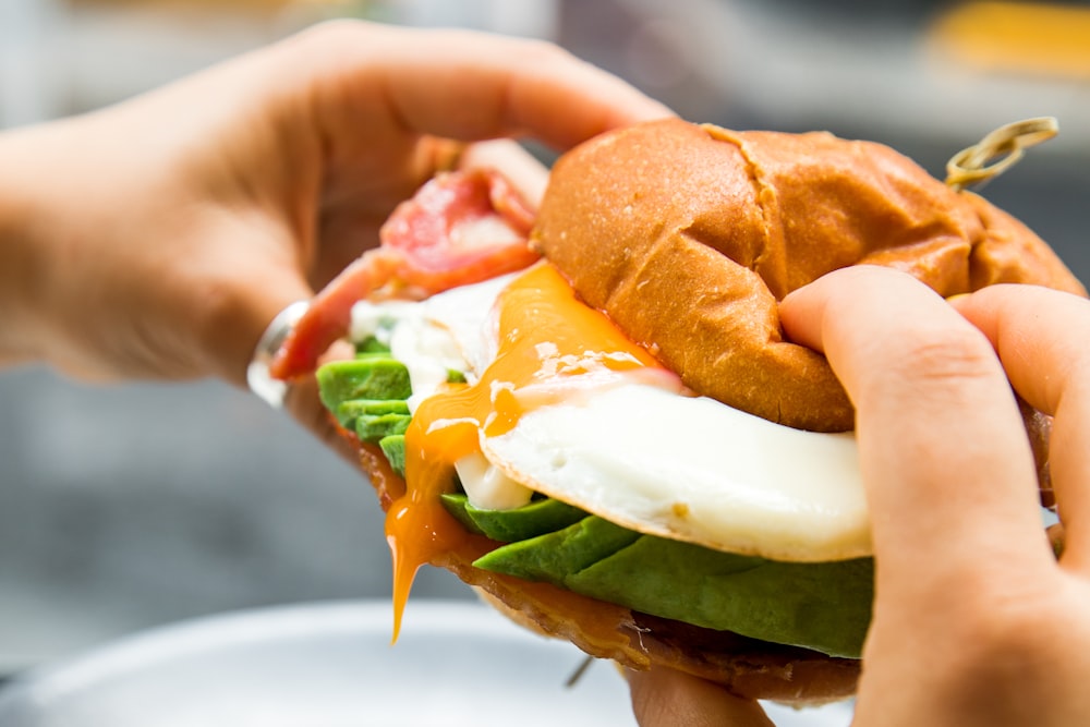 burger with lettuce and tomato on white ceramic plate