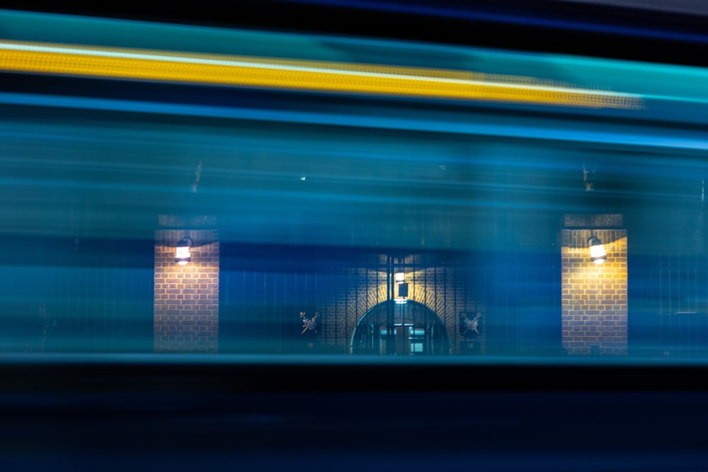 blue and yellow lights on building