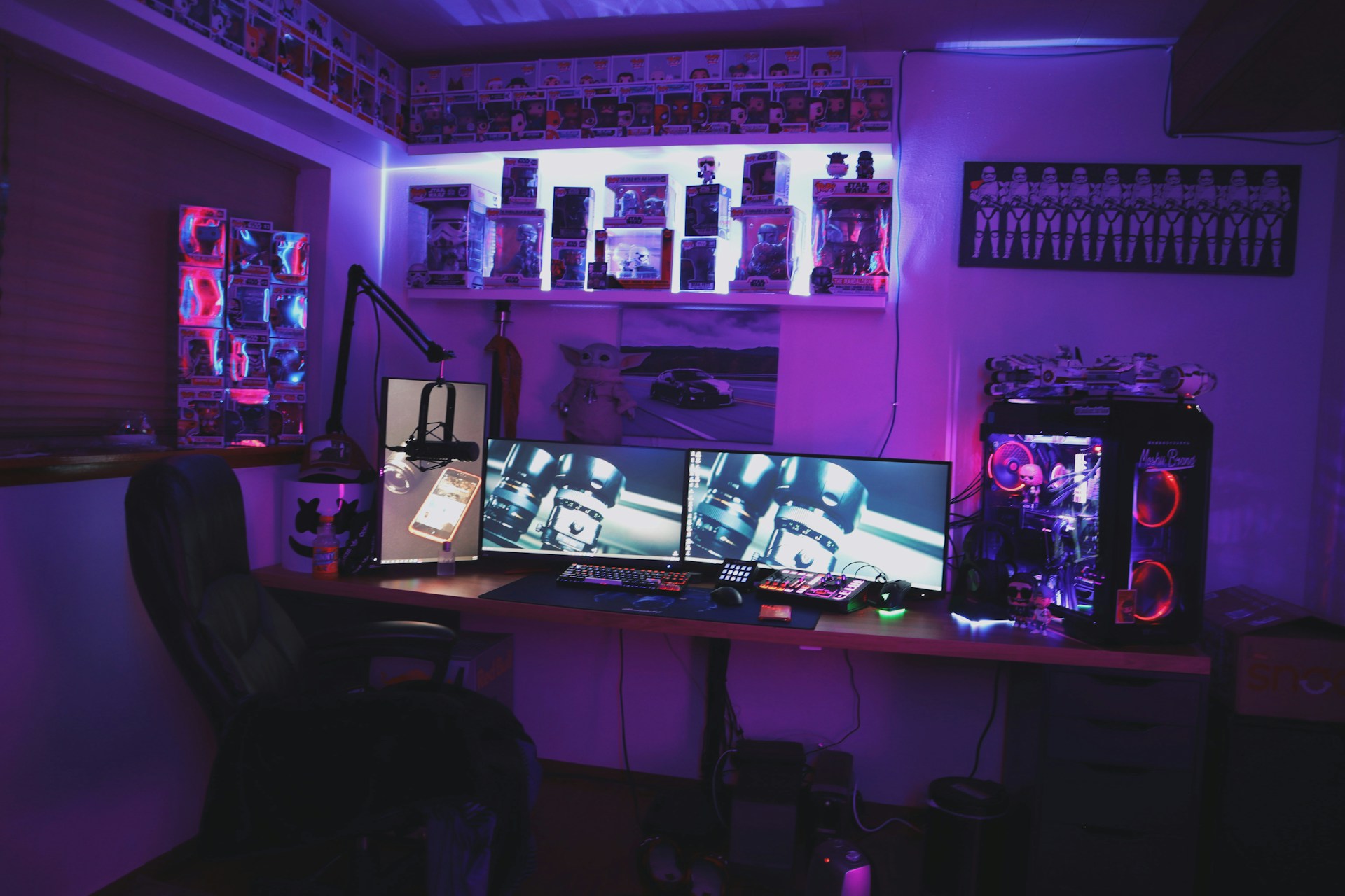 black flat screen tv on black wooden table