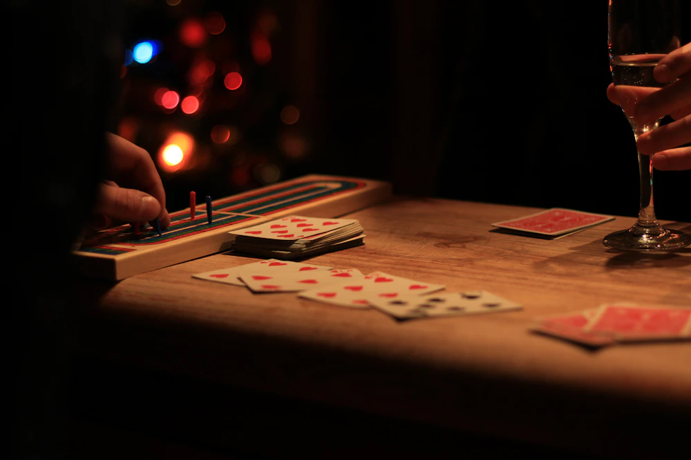 Playing cards on a wooden table