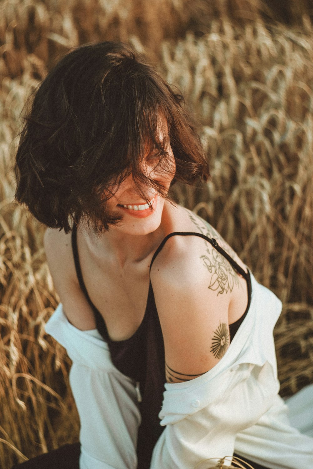 woman in white tank top