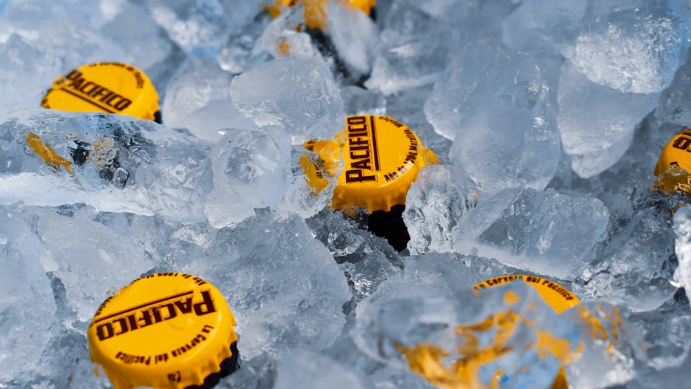 yellow and black round container on ice