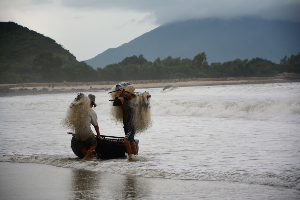 Caballos blancos y marrones en el agua durante el día