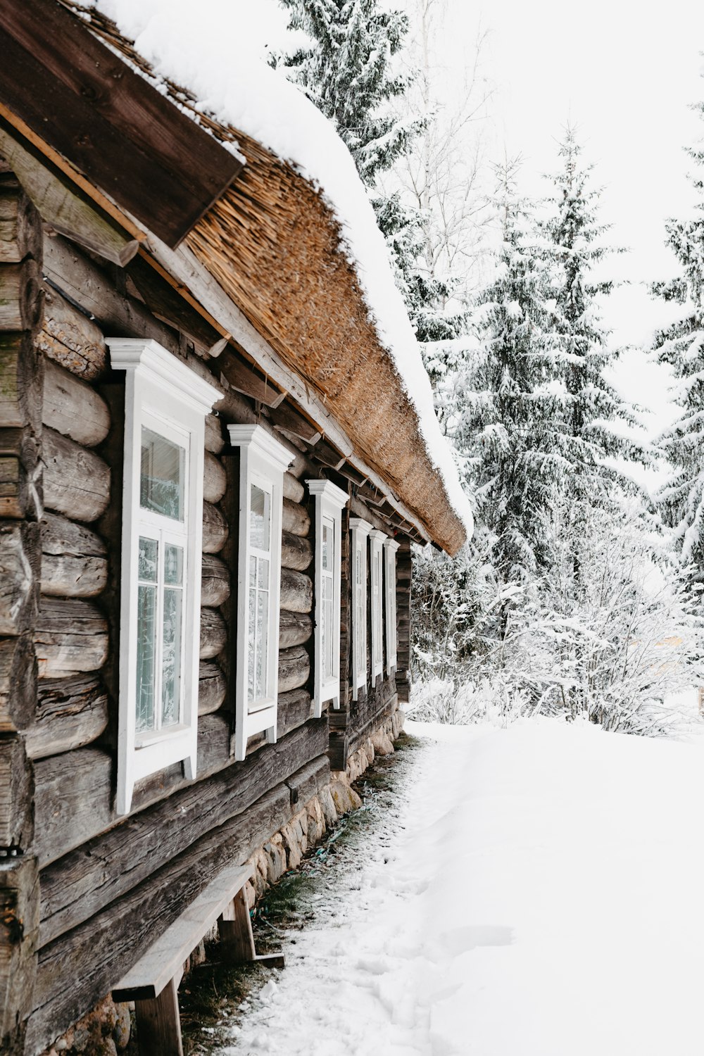 white and brown wooden house covered with snow