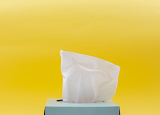 white tissue paper in blue box