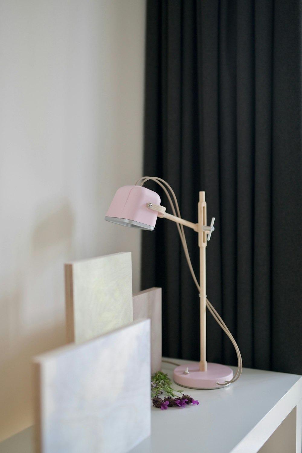 white and gray table lamp